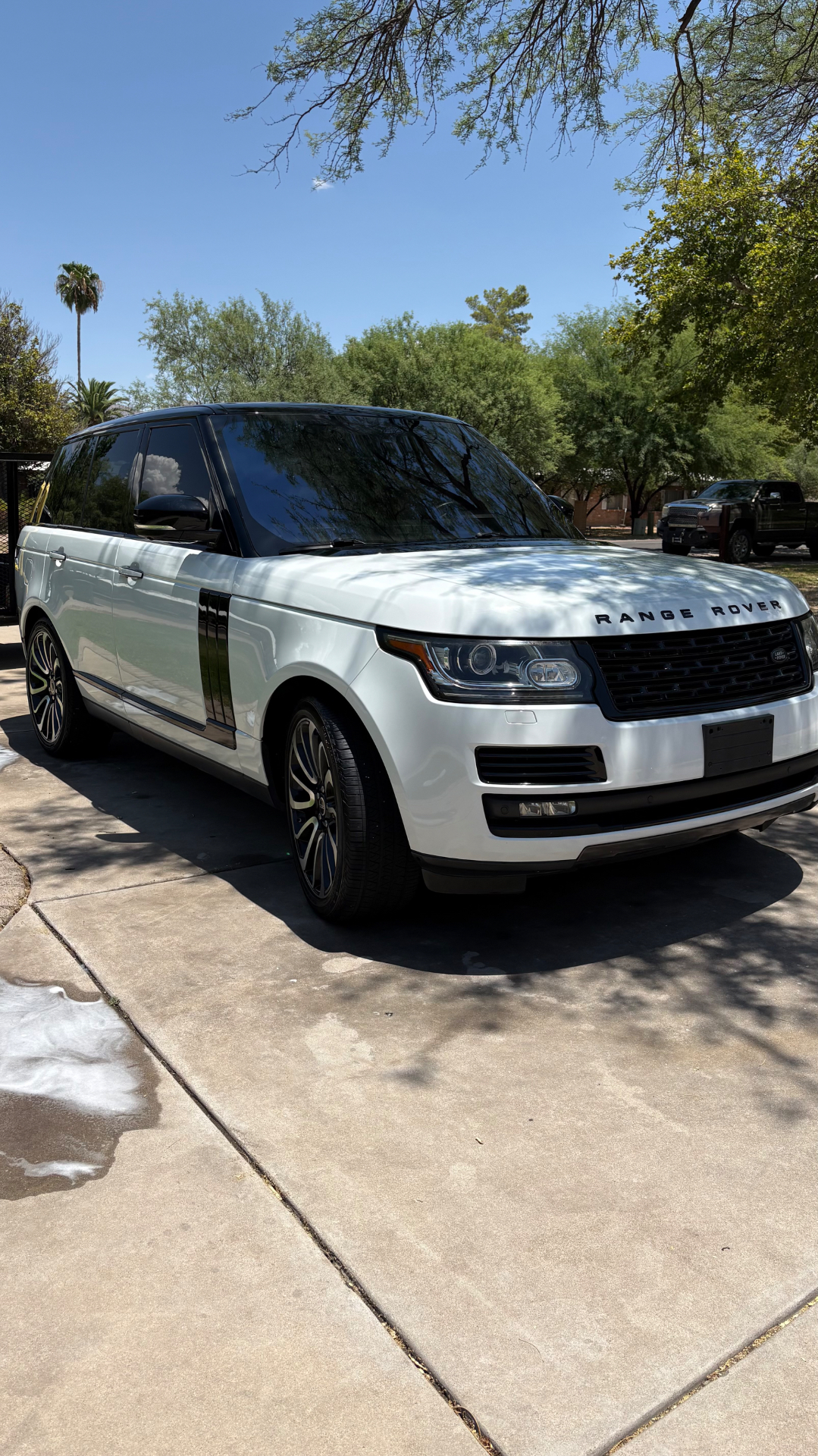 White Range Rover detailed in Tucson driveway