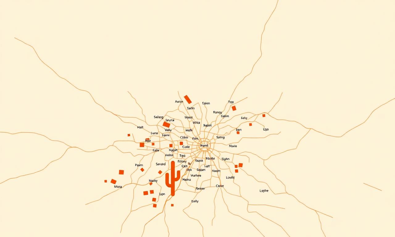 Stylized illustrated map of Tucson Arizona neighborhoods